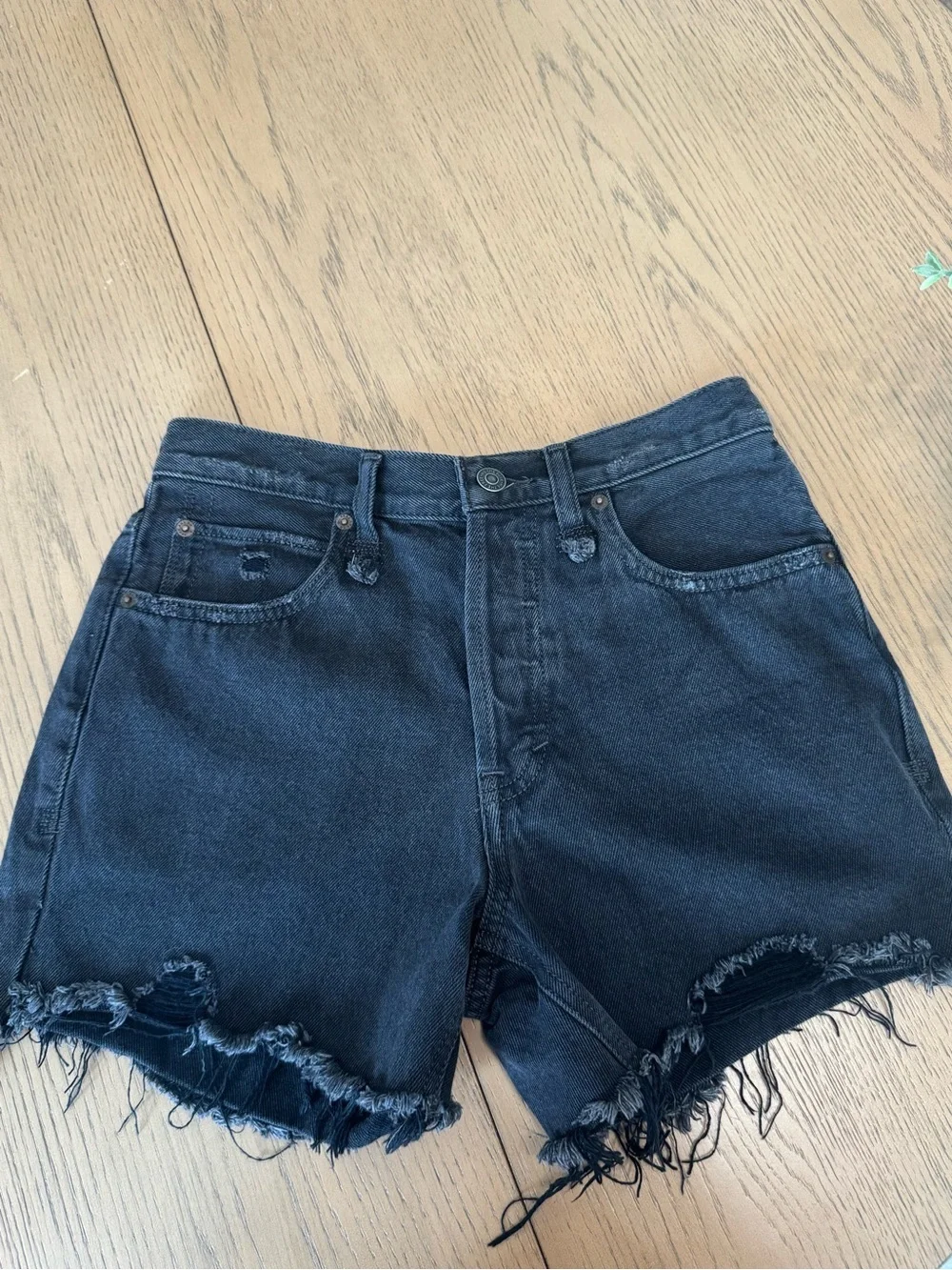 We The Free Black Distressed Denim Shorts Size 25 Raw Hem 100% Cotton